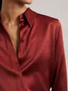Reiss Dark Red Silk-satin Concealed-placket Shirt In Red