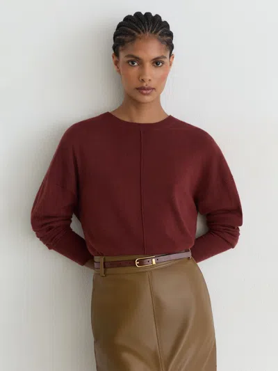 Reiss Dark Red Wool-blend Reverse-seam Jumper With Cashmere