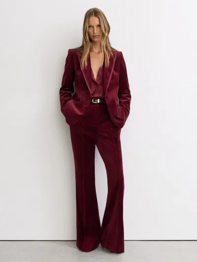 Reiss Dark Red Wren Tall Velvet Flared Tuxedo Trousers