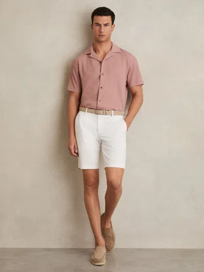 Reiss Dark Rose Pink Textured Crepe Cuban Collar Shirt