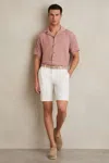 Reiss Dark Rose Pink Textured Cuban Collar Shirt