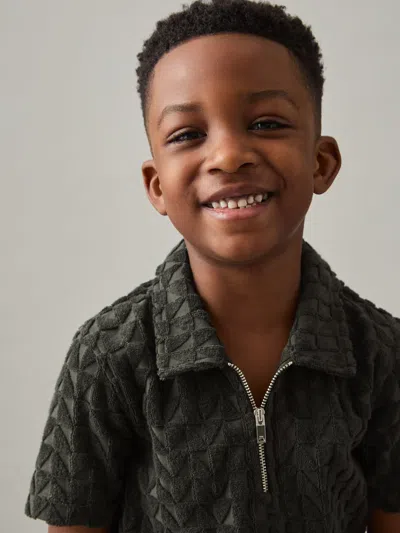 REISS DARK SAGE JACKSON 9-13 YRS TEXTURED TOWELLING POLO SHIRT