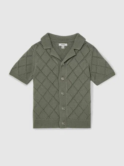 Reiss Dark Sage Cotton Blend Diamond Knit Shirt In Green