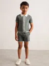 Reiss Dark Sage Green 3-9 Yrs Tipped Knit Stitch-detail Shorts