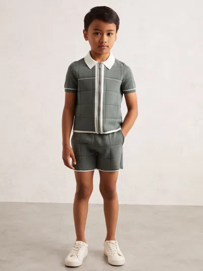 Reiss Dark Sage Green 3-9 Yrs Tipped Knit Stitch-detail Shorts