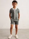 Reiss Dark Sage Green 3-9 Yrs Tipped Knit Zip-through Shirt In Gray