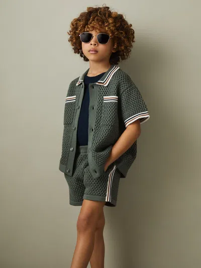 REISS DARK SAGE GREEN 9-13 YRS CROCHET CONTRAST TRIM SHIRT