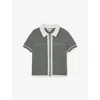 Reiss Dark Sage Green Baxter Windowpane-pattern Knitted Polo Shirt 9-13 In Gray