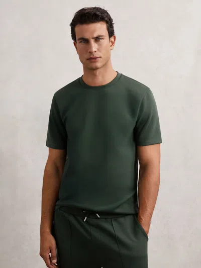Reiss Dark Sage Green Interlock-jersey Crew-neck T-shirt