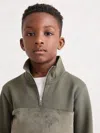 Reiss Dark Sage Green Interlock Velour Panel Zip Sweatshirt In Green