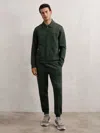 Reiss Dark Sage Green Leather-placket Interlock Sweatshirt In Green