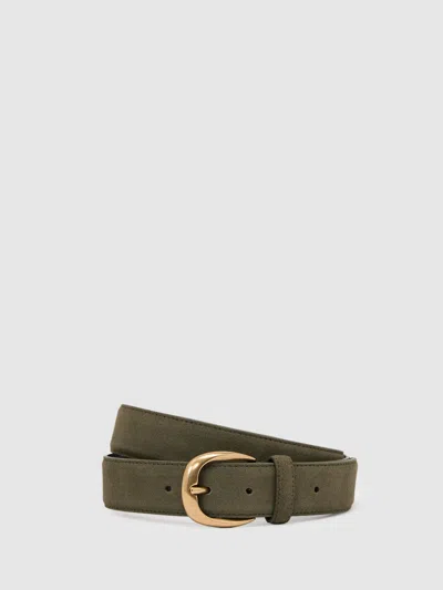 Reiss Dark Sage Green Pierce Suede Suede Curved-buckle Belt