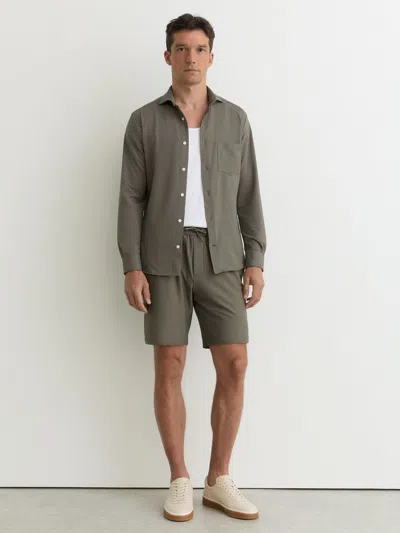 Reiss Dark Sage Green Seersucker Drawstring Shorts
