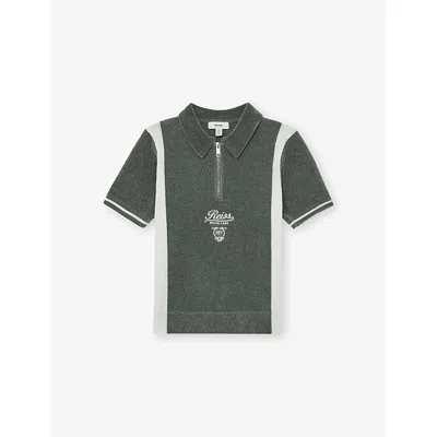 Reiss Kids' Dark Sage Green White Walter Logo-embroidery Wool Top 3-9 In Gray