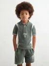 Reiss Dark Sage Green/white 3-9 Yrs Chenille Tipped Motor Cars Polo Shirt In Multi