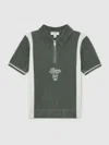 Reiss Dark Sage Green/white Chenille Tipped Motor Cars Polo Shirt In Multi