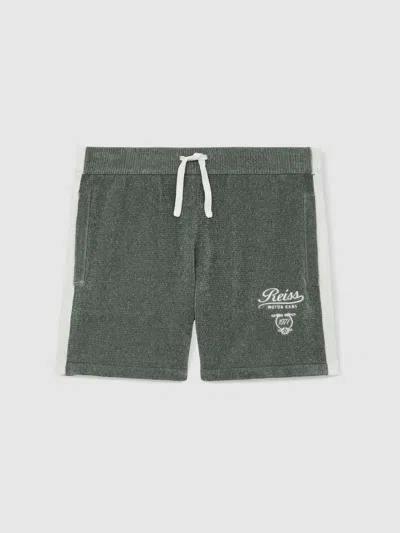 Reiss Dark Sage Green/white Chenille Tipped Motor Cars Shorts In Animal Print