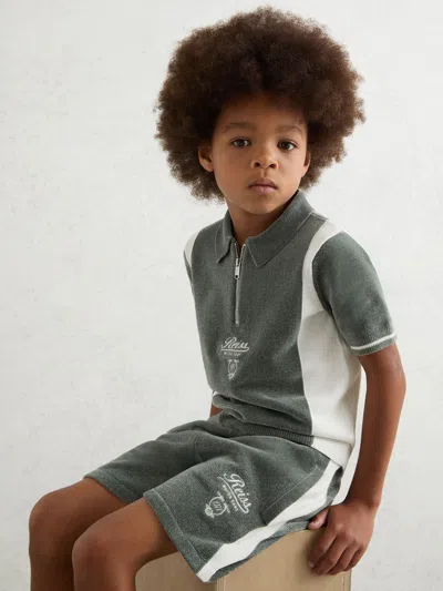 Reiss Kids' Dark Sage Green/white Shorts In Multi
