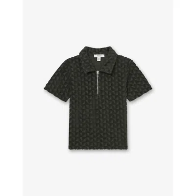 Reiss Kids' Jackson Textured Terry-towelling Polo Shirt 3-9 Years Dark Sag
