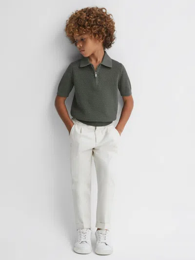Reiss Dark Sage Senior Textured Half-zip Polo T-shirt In Multi