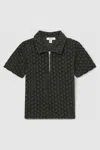 Reiss Dark Sage Textured Towelling Polo Shirt In Dark Sage