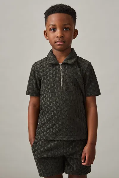 REISS DARK SAGE JACKSON 3-9 YRS TEXTURED TOWELLING POLO SHIRT