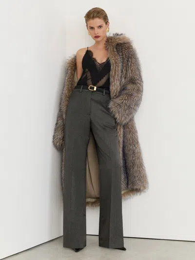 Reiss Dark Silver Fleur Petite Metallic-thread Mid-rise Flared Trousers In Gray