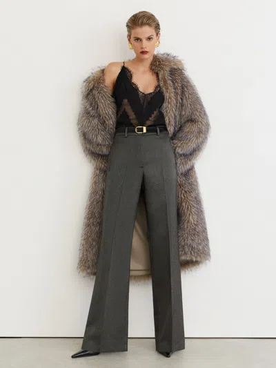 Reiss Dark Silver Metallic-thread Mid-rise Flared Trousers In Gray