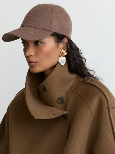 Reiss Dark Taupe Wool-silk Blend Baseball Cap In Brown