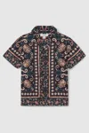 Reiss Dark Teal Finn Ornamental Print Cuban Collar Shirt In Dark Teal