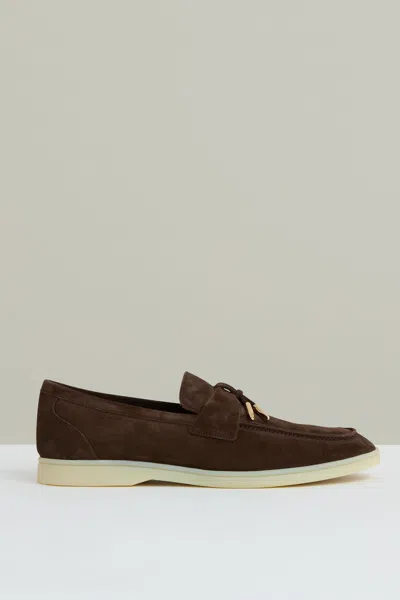Reiss Dark Tobacco Brown Suede Slip On Tassel Loafers