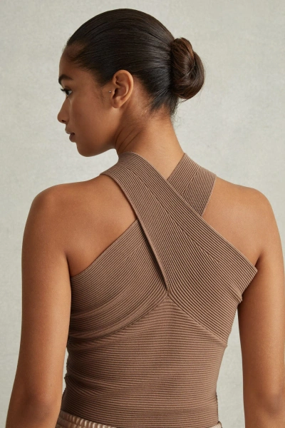 REISS NEUTRAL DARLA RIBBED CROSS-OVER VEST