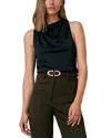 Reiss Green Cotton-blend Cowl-neck Sleeveless Top In Black