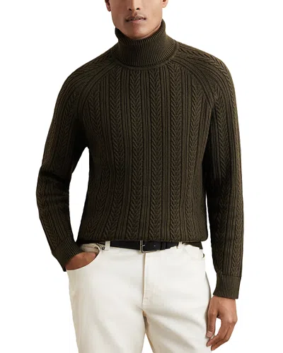 Reiss Dartford Cable Knit Turtleneck Sweater In Green