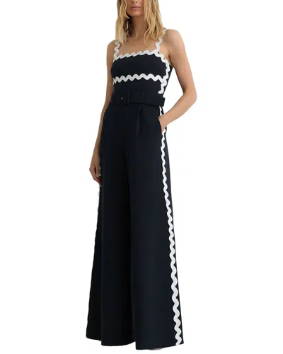 Reiss Dash Ric Rac Trim Wide Leg Jumpsuit In Black