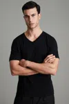 Reiss Dayton - Black Cotton V-neck T-shirt, Uk X-small