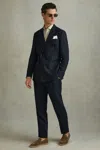 Reiss Navy Kin Double Breasted 100% Linen Slim Fit Blazer In Navy