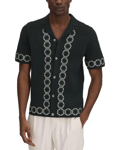 Reiss Decoy Cuban Button Top In Black