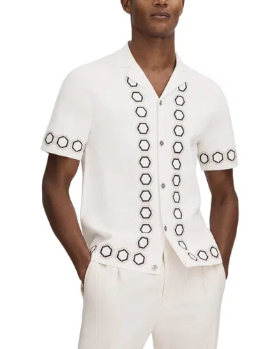 Reiss Decoy Cuban Button Top In White