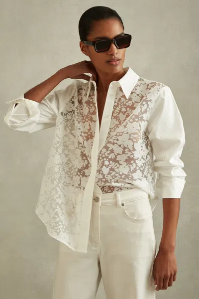 Reiss Delaney - Ivory Cotton Burnout Floral Shirt, Us 2