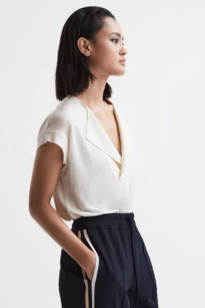 Reiss Cream V-neck Short Sleeve Top