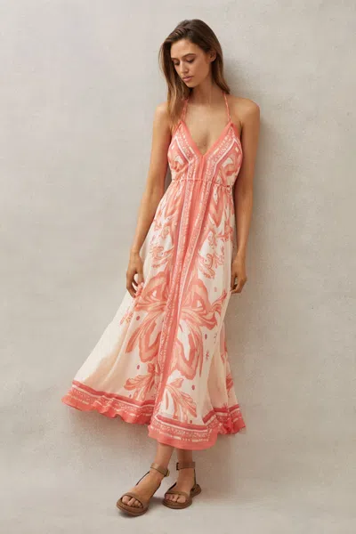 Reiss Coral Petite Printed Ruched Waist Midi Dress