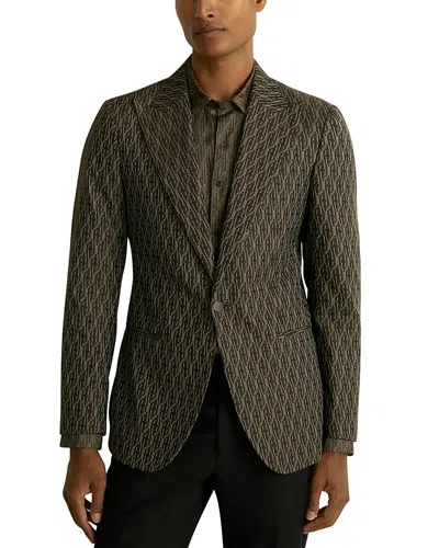 Reiss Chocolate Brown Monogram-jacquard Twill Blazer