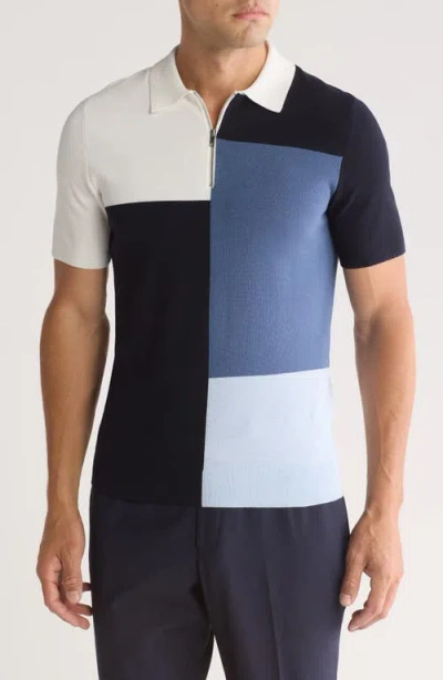 Reiss Delta Colorblock Half Zip Polo Sweater In Blue Multi