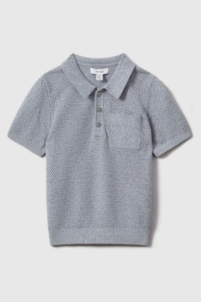 Reiss Kids' Demetri - Blue Melange Textured Cotton Polo Shirt, Uk 13-14 Yrs