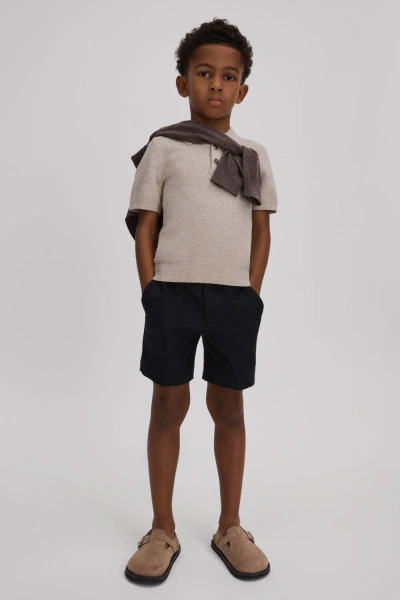 Reiss Demetri - Oatmeal Melange Textured Cotton Polo Shirt, Age 3-4 Years