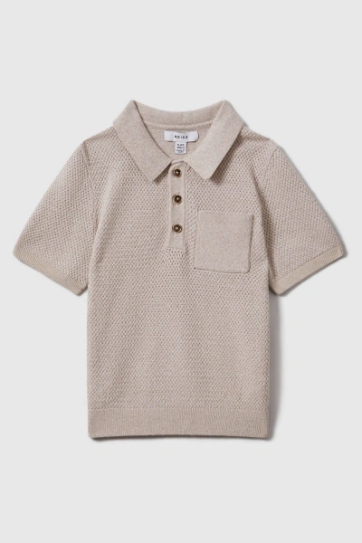 Reiss Kids' Demetri - Oatmeal Melange Textured Cotton Polo Shirt, Uk 13-14 Yrs