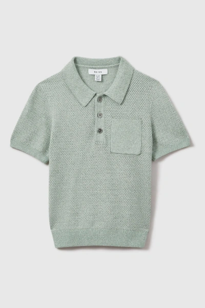 Reiss Kids' Demetri - Sage Melange Textured Cotton Polo Shirt, Uk 13-14 Yrs