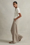 Reiss Demi - Light Khaki Linen Wide Leg Garment Dyed Trousers, Uk 6 L
