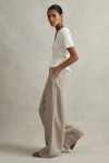 Reiss Light Khaki Demi Linen Wide Leg Garment Dyed Trousers